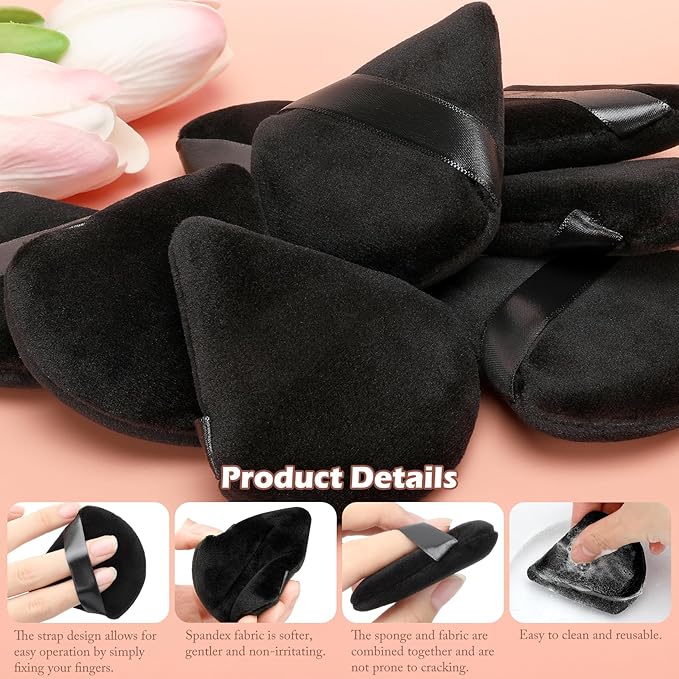 Colovis 48 PCS Powder Puff, Face Soft Makeup Sponge, Velour Triangle Powder Puff for Foundation, Makeup Puff Setting Makeup for Loose Powder, Beauty Tools(Black)