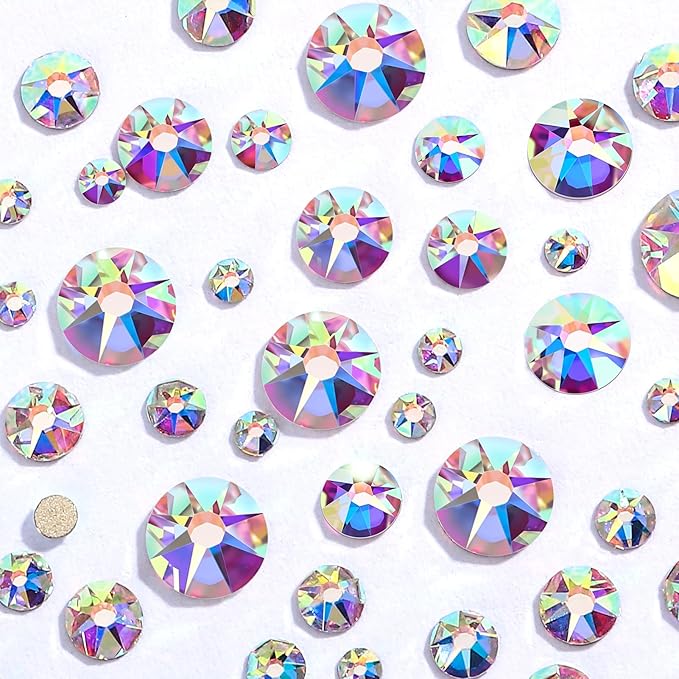 Novani Crystal AB Rhinestones Flat Back Round Rhinestone Style 2088 Sparkly Crystal Gemstones for Crafting,Mixed Large Size(SS12-SS40)