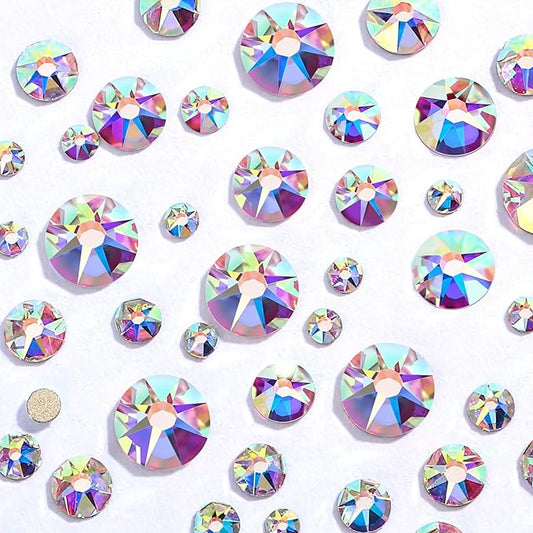 Novani Crystal AB Rhinestones Flat Back Round Rhinestone Style 2088 Sparkly Crystal Gemstones for Crafting,Mixed Large Size(SS12-SS40)
