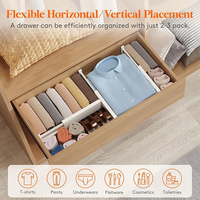 Lifewit 24 Pack Drawer Dividers 4" High, 11-17" Adjustable Dresser Drawer Organizers for Clothes, Expandable Dresser Separators in Bedroom/Bathroom/Kitchen/Vanity/Office Organization and Storage,Beige
