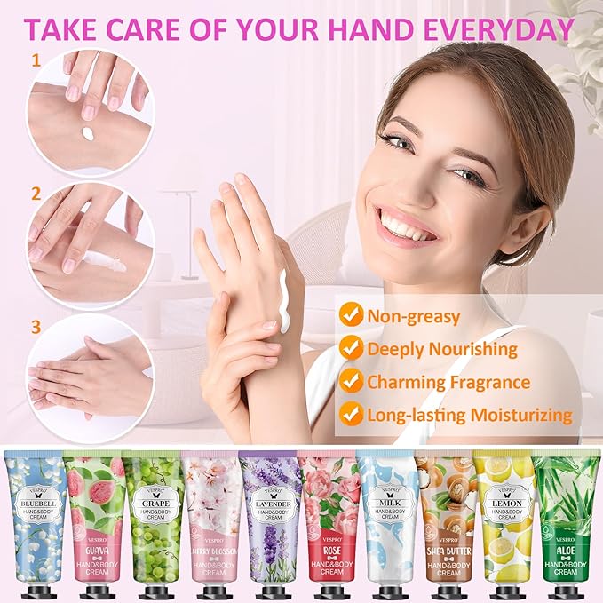 16 Pack Hand Cream Set, Valentines Day Gifts, Bridesmaid Gifts, Bulk Hand Lotion Travel Size for Dry Cracked Hands, Mini Hand Lotion for Thank You Gifts and Mothers Day Gifts with a Greeting Card