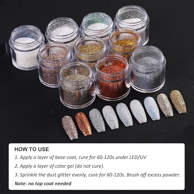 SUTOKAKA 10 Jars Shimmer Shining Nail Glitter for Autumn Winter Ultra-Fine Sugar Coating Effect Sand Powder Dazzling Diamond Dust Manicure Decoration for DIY Home Salon
