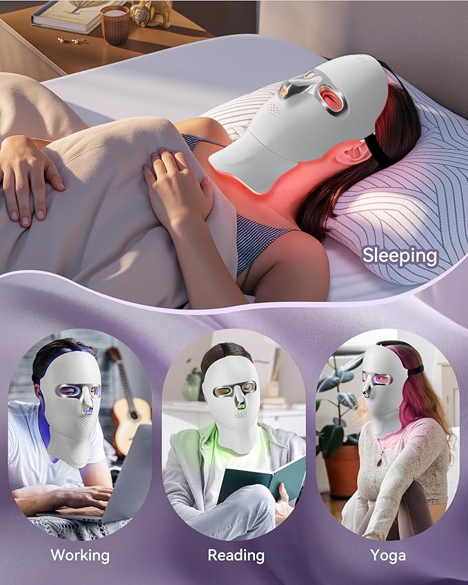 LED Light Therapy Mask Skin Care Mask, LED Red 630±5nm & NIR 830nm Wavelength for Home Use(silver)