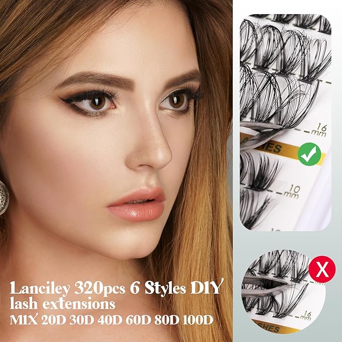 480PCS Lash Clusters 10-20MM 20D+30D+40D+60D+80D+100D Thick Volume Eyelash Extensions Natural Eyelash Clusters Individual Lashes Long Lasting D Curly Lash Extension Thin Band Soft False Lashes-6