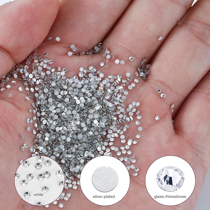 1440Pcs White Crystal Rhinestones,Glass Flatback Rhinestones Gemstones Small for Nail Face Makeup Art Crafts Clothes Decoration -(SS6,2.0mm,White)