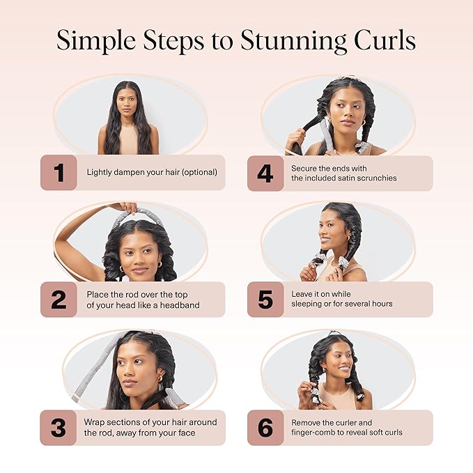Kitsch Satin Heatless Curling Set – Heatless Curls Overnight with 34" Hair Curler & 2 Satin Scrunchies – Comfortable Hair Curlers to Sleep In for Frizz-Free, No Heat Damage Styling - Silver