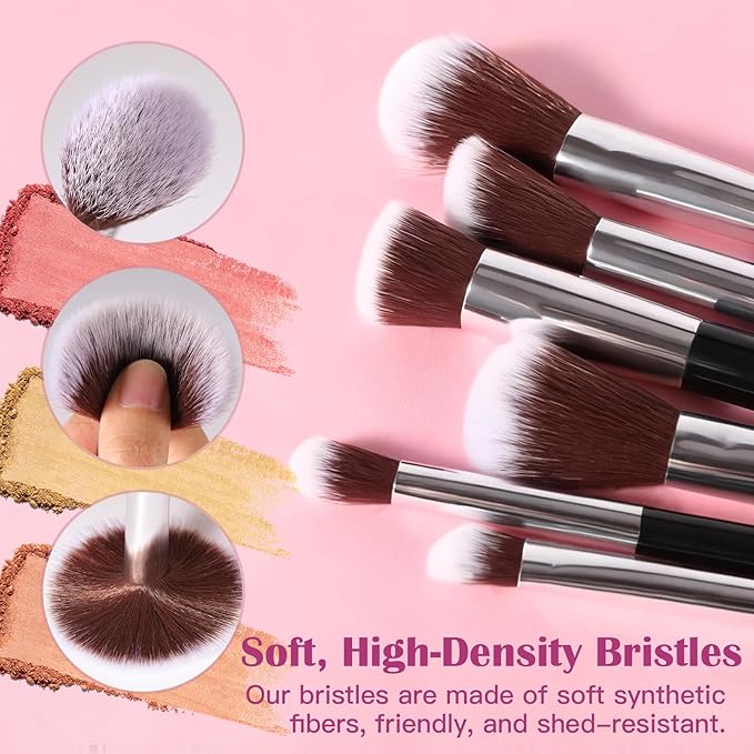 Makeup Brush Set, 12 Pieces Makeup Brushes,Travel Brushes in Black For Foundation, Concealer, Powder Eyeshadow Ideal for Students &Beginners