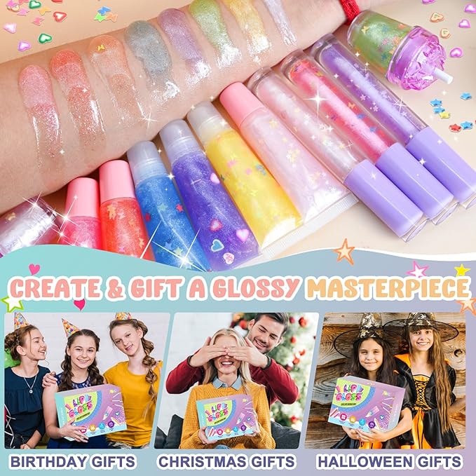 Jcoos Lip Gloss Making Kit, Fun Lip Gloss Kit to Make Your Own Lip Gloss with Moisturizing Lipgloss Base, All-Inclusive Moisturizing Handmade Lip Glaze Supplies Set for Beginner Women