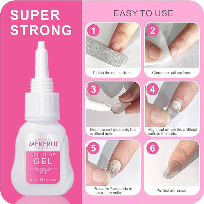 Mekerui Super Strong Nail Glue Gel for Press on Nails,Drip and Clog Proof,7S Quickly Dry Without UV Light,Long-Lasting 30+Days,Waterproof Beauty Secret Professional Salon Quality