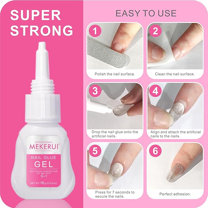 Mekerui's Super Strong Nail Glue is Perfect for Press - on Nails. drip - Proof and Clog - Proof, Dries in 7 Seconds Without UV Light, Lasts Over 30 Days, is Waterproof, and has Professional Salon