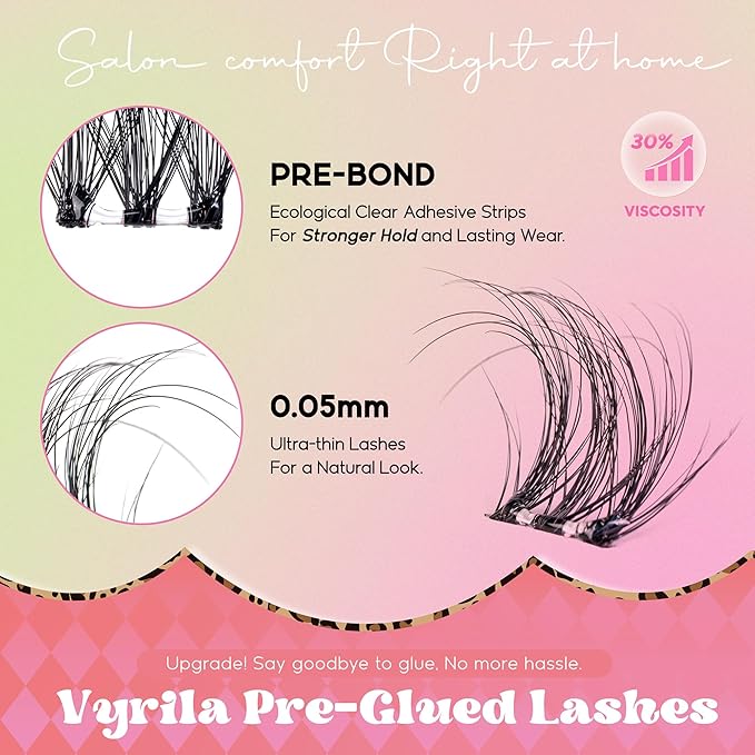 VYRILA Self Adhesive Lash Clusters Kit, D Curl Wispy Pre Glued Lash Extensions with Tweezers, Reusable 0.1mm Ultra Thin Band Natural Eyelashes, Easy Apply Eyelash Clusters for Beginners(PG-ZE12)