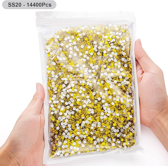 MEIBITE Flatback Rhinestones Bulk, 14400PCS Citrine Rhinestones for Clothes DIY Decoration Crafts, Citrine, SS20, 4.6-4.8mm