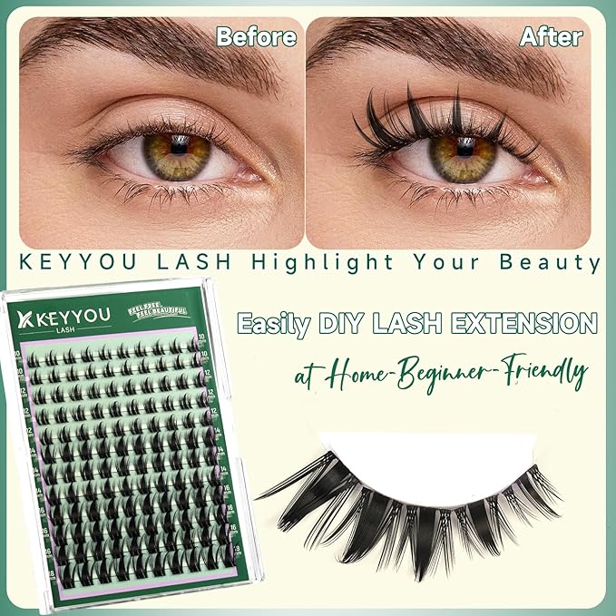 KEYYOU LASH Manga Lashes Clusters Fairy Cluster Eyelash Extensions Wispy False Eyelashes Natural Lash Clusters Individual Lashes Fake Eyelashes D Curl Extension with Spikes(F02,10-18mm)