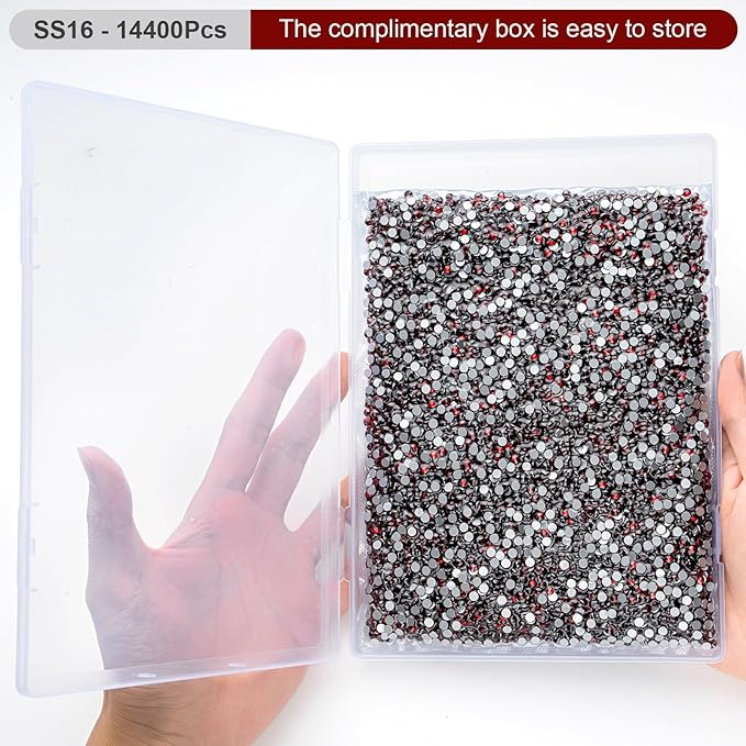 MEIBITE Flatback Rhinestones Bulk, 14400PCS Siam Rhinestones for Clothes DIY Decoration Crafts, Siam, SS16, 3.8-4.0mm