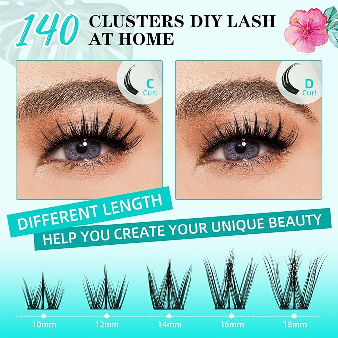 Lash Clusters Manga 140Pcs Eyelash Cluster Wet Look Ultra-Thin Lash Band Eyelashes Extensions Spiky Anime Wide Span Lashes(Puppy,D-16mm)
