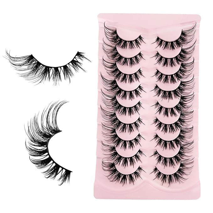 Cat Eye Lashes Wispy False Eyelashes Yasnai Volume Thick Lashes Strips Lashes Fake Lashes Natural Eyelashes 9 Pairs Pack