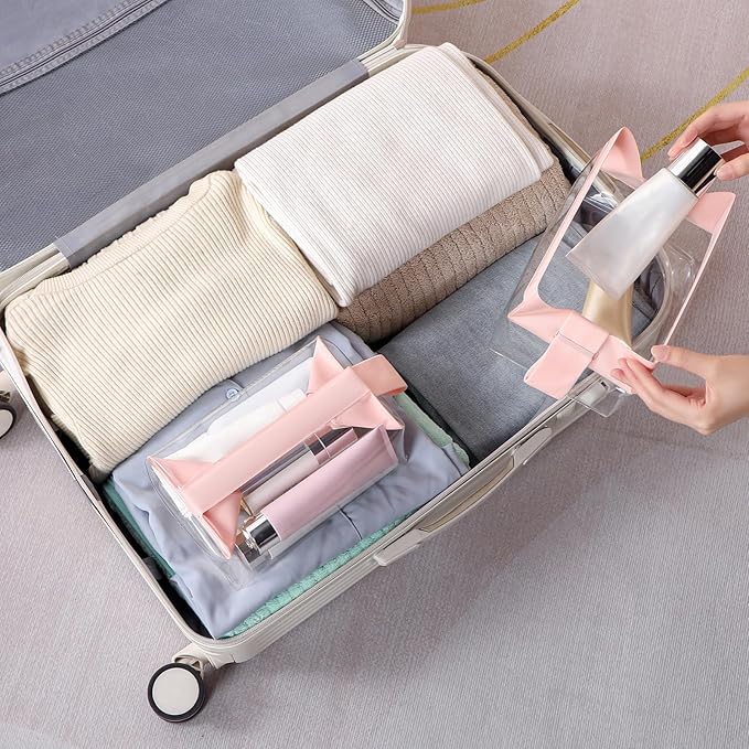 Clear Travel Toiletry Bag with Magnetic Closure, Makeup Bag for Women and Men, Cosmetic Bag for Travel (Pink)
