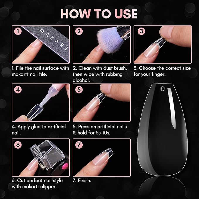 Makartt Short Coffin Nail Tips: 500pcs Clear Press on Full Cover Fake Ballerina Nails Tip Extension 10 Sizes Long Lasting Soak Off False Acrylic Kit for Home & Salon Use