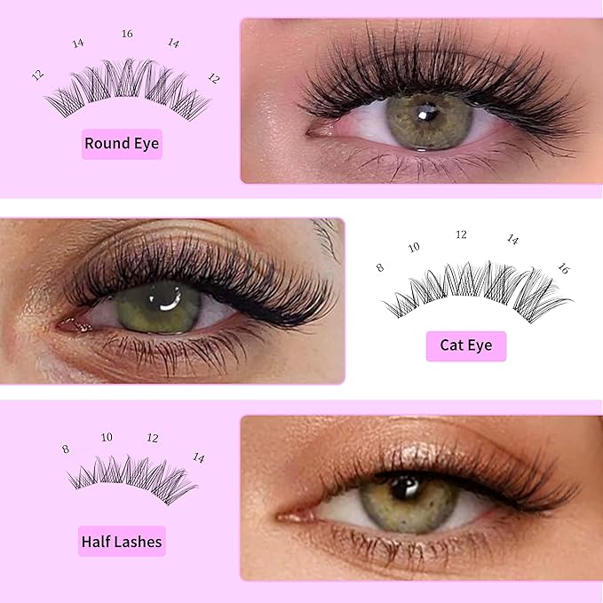 VEYESBEAUTY Lash Clusters Kit Individual Eyelash Extensions Thin & Invisible Band DIY False Eyelashes Newbie's Five-Second Series Wispy Lash Tray, LuxeBold KIT with Bond&Seal Remover Applicator