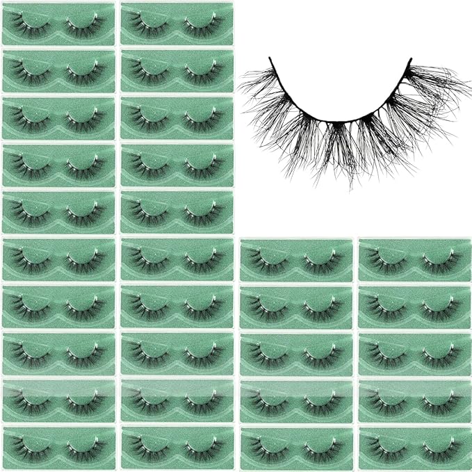 Lashes Mink Bulk 30 Pair Wholesale Lashes 5D Fluffy Eyelashes Wholesale Faux Mink Eyelashes Natural Medium Length Fake Lash with Portable Pack (Fluttery 30 Pairs)