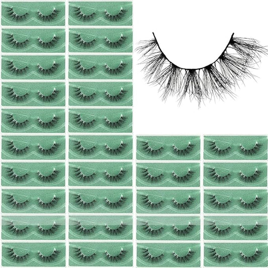 Lashes Mink Bulk 30 Pair Wholesale Lashes 5D Fluffy Eyelashes Wholesale Faux Mink Eyelashes Natural Medium Length Fake Lash with Portable Pack (Fluttery 30 Pairs)