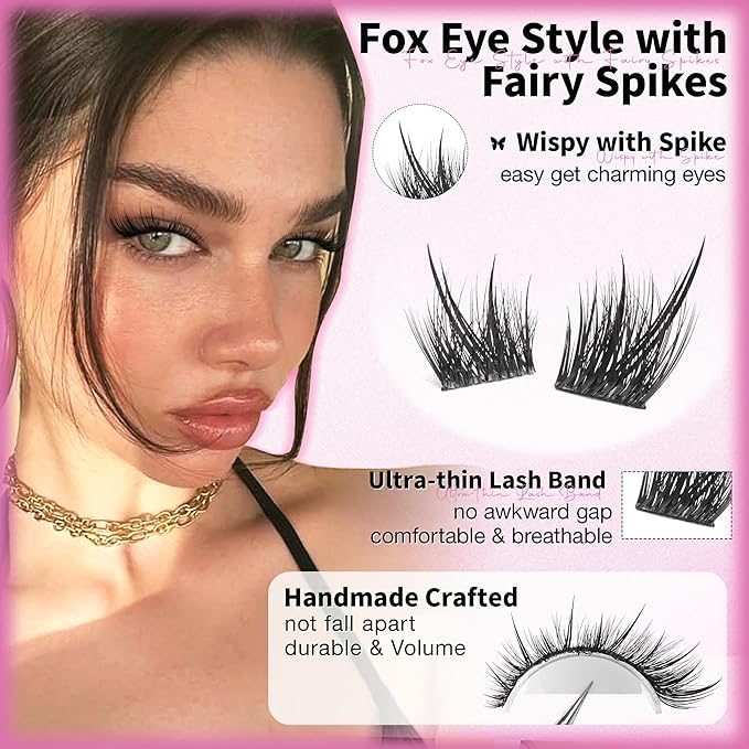 Wtvane Fox Eyelash Clusters Wispy Lash Clusters with Spikes Pre-mapped 8-18mm Cluster Eyelash Extensions LC-Curly Individual Lashes Faiy Lashes Cluster Cat Eye Lash Clusters DIY Lash Extension