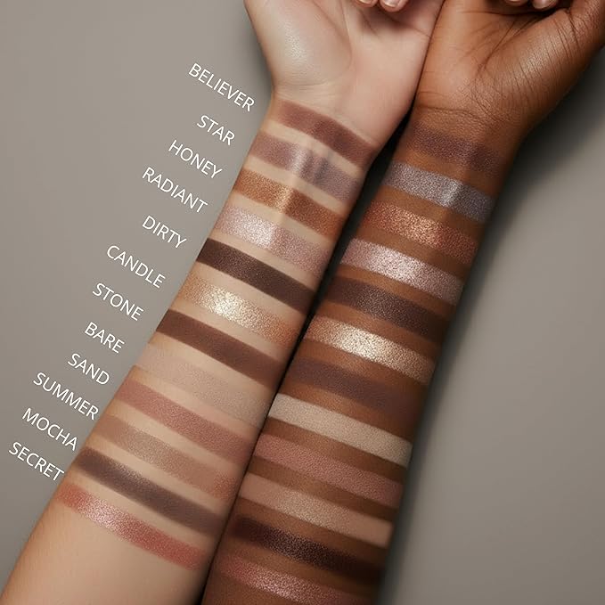 Lamora Attraction Eyeshadow Palette - 12 Soft Brown Shadows, Multi-Use Eye Makeup Palette with Matte & Shimmer Finishes, Ultra-Blendable Everyday Neutrals, Long-lasting Wear, Travel Makeup with Mirror