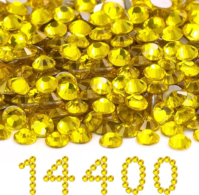 MEIBITE Flatback Rhinestones Bulk, 14400PCS Citrine Rhinestones for Clothes DIY Decoration Crafts, Citrine, SS20, 4.6-4.8mm