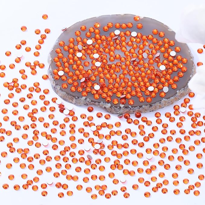 Meibite Hyacinth Flatback Rhinestones, Glass Rhinestones for Nail Art and Craft, Glue Fix, Loose Crystal Gemstones(Orange, SS10, 2880pcs, 2.7-2.8mm)
