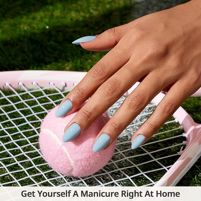 BTArtbox Press On Nails Short - Pastel Light Blue Almond Press On Nails with Glue for Women, Opaque Soft Gel Glue On Nails in 16 Sizes - 32 Stick On Nails Kit, Sky Dash