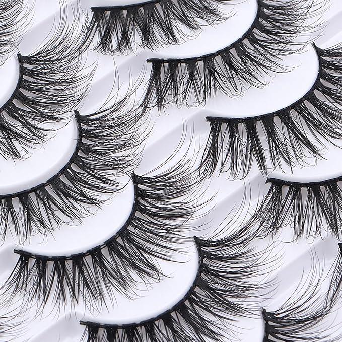 False Eyelashes 20 Pairs Long Lashes 14-18mm Wispy Lashes Faux Mink Lashes 14mm 3D Fluffy Cat Eye Lashes （style 20-066)