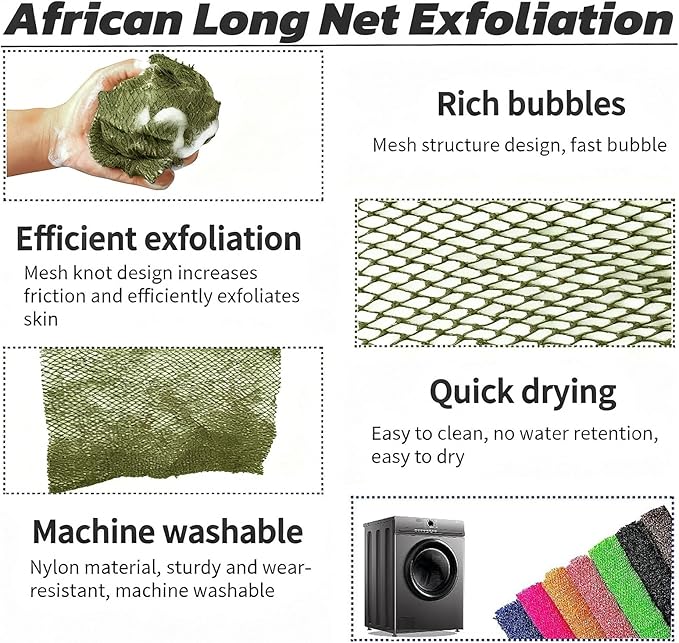African Net Sponge Authentic, African Exfoliating Sponge Real African Net Black Owned, African Bath Sponge Back Scrubber, Body Exfoliator Shower Bath Accessories (Olive Green)