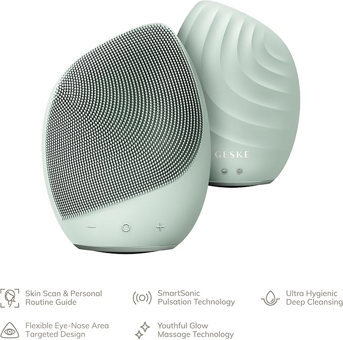 GESKE SmartAppGuided™ Sonic Facial Brush 5 in 1 | Vibrating Electric Facial Cleansing Brush | Soft Silicone Brush | Professional Facial Cleanser | Skin Cleanser & Exfoliator | Face Massager
