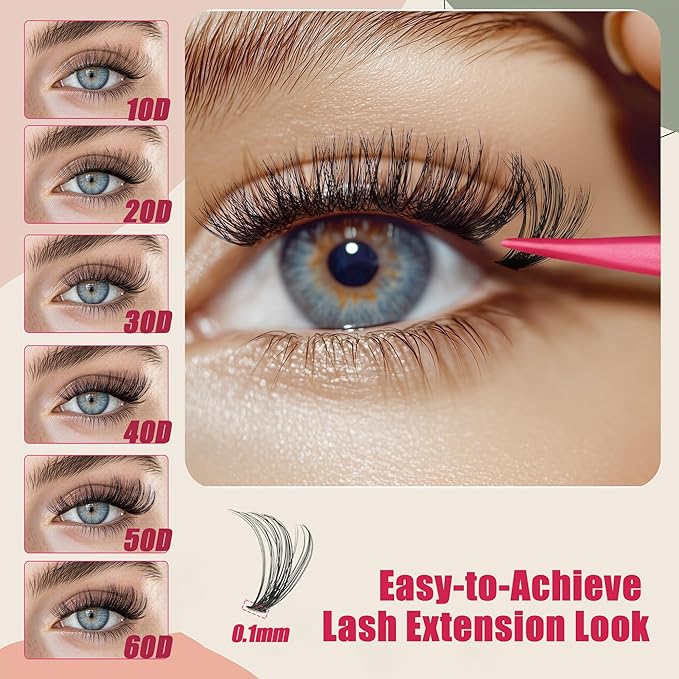Lash Clusters 600 PCS Lashes Wispy Fluffy Lash Clusters kit 10D20D 30D40D50D60D D Curl Lash Extension 8-16MM Fasle Eyelashes with Lash Bond and Seal for Beginner at Home