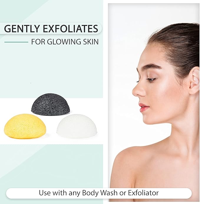 pureSOL Golden Turmeric Konjac Sponges - Activated Charcoal - Facial Sponge, 100% Natural Sponge - Ideal for Acne, Exfoliating