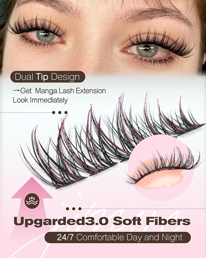 Wispy Lash Clusters Natural Eyelash Clusters Manga Cluster Eyelash Extensions 10-16MM Anime Individual Lashes Clusters with Bottom Lashes Easy to Apply DIY Lash Extension at Home 184Pcs Pack