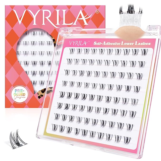 VYRILA Self Adhesive Bottom Lashes, Pre Glued No Glue Lower Lash Clusters, Ultra Thin Invisible Band, Natural Wispy Under Lash Extensions, Easy Apply for Beginners(PG-ZE93-6-7mm)