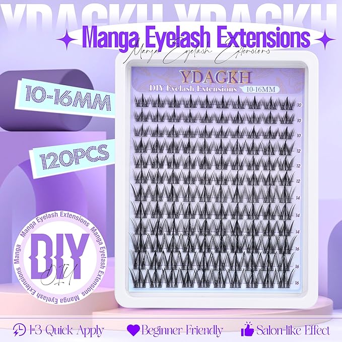 Lash Clusters Manga Eyelash Clusters Spiky Cluster Eyelash Extensions 10-16mm Anime Lash Extension C Curly Cosplay Doll Cluster Eyelashes 120Pcs DIY Individual Cluster Lashes Thin Band