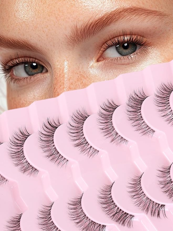 Lashes Natural Look False Eyelashes Wispy 13mm Eye Lashes Pack with Thin Cotton Band C Curl Fake Eyelashes 3D Volume For Daily Siligli Lash 7 Pair