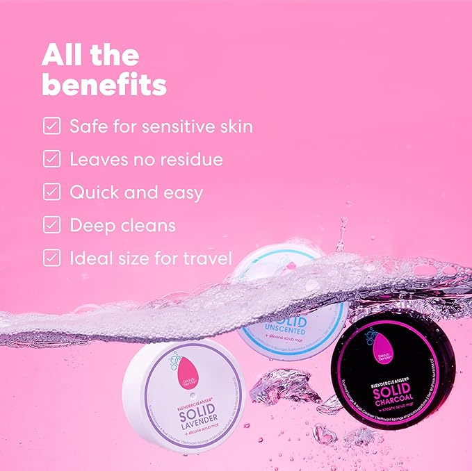 beautyblender Blendercleanser Tool Scrub Solid Cleanser – Unscented Scented Makeup Sponge & Brush Cleansing Bar – Hand, Sponge, and Brush Cleanser, Removes Makeup & Buildup, Travel-Friendly, 1 oz