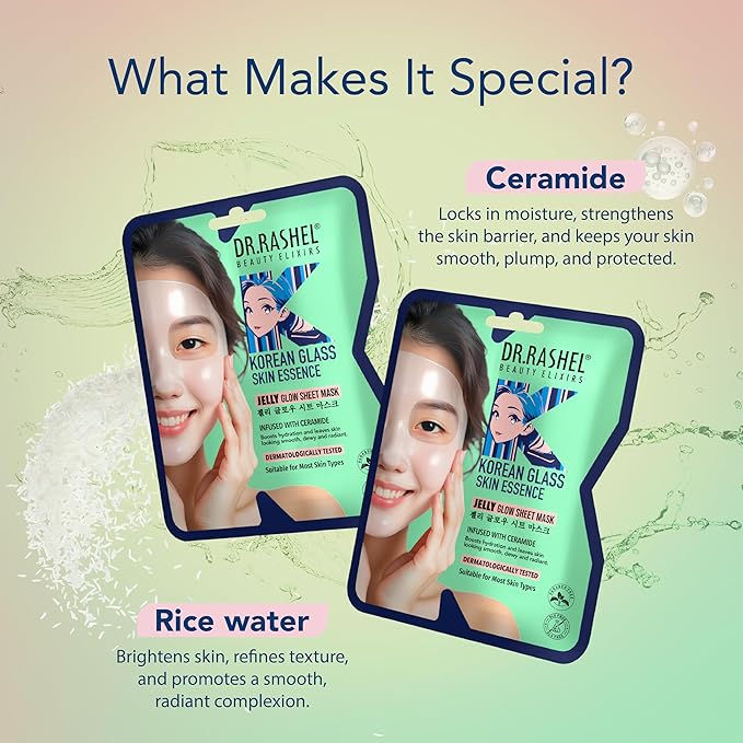 DR.RASHEL Korean Glass Skin Essence Jelly Glow Sheet Mask | Ceramide Infused, Hydrating & Barrier Support | Dermatologically Tested Korean Skincare (25 g / 0.88 oz)