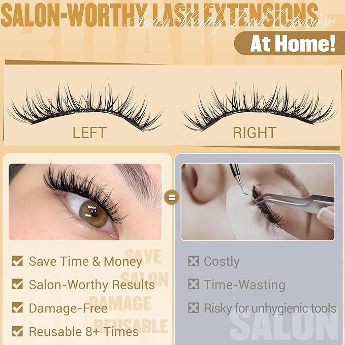 Manga Lash Clusters Kit Natural Eyelash Clusters Kit Wispy Lash Extensions 180pcs Spiky Cluster Eyelash Extensions C Curly 11-13mm Eyelash Extension Kit with Bond, Seal and Tweezers by Ruairie