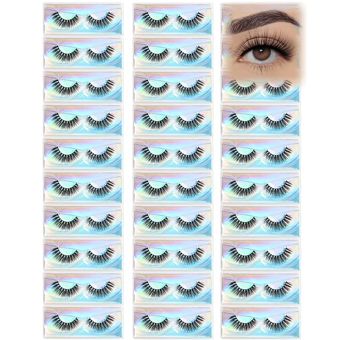 Wispy Lashes Bulk 30 Pairs Natural Strip Eyelashes Wholesale Cat Eye Lash Sets Short Thick Fluffy False Mink Eyelash Strips Full Small Fake Pestañas Postizas with Portable Pack