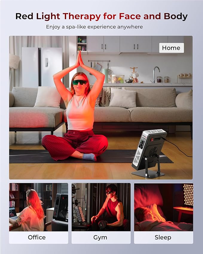 Red Light Therapy Devices, 78 pcs 4-Chip LEDs 630nm-850nm Near Infrared Light Therapy Panel, Adjustable Brightness (20-100%), Time(5-30 min) Red Light Panel for Home Office & Gym