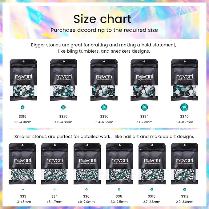Novani Rhinestones 1440pcs SS10 Glass Rhinestones Crystal Flatback Gemstones for Crafts Nails Makeup Bags and Shoes Decoration（SS10, Green Zircon）