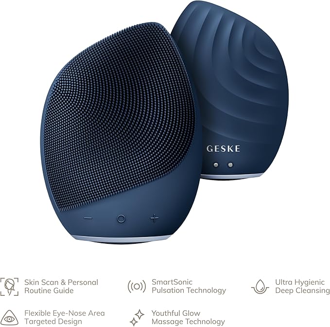 GESKE SmartAppGuided Sonic Facial Brush 5 in 1 | Vibrating Electric Cleansing Brush | Soft Silicone | Professional Cleanser | Skin Exfoliator | Face Massager