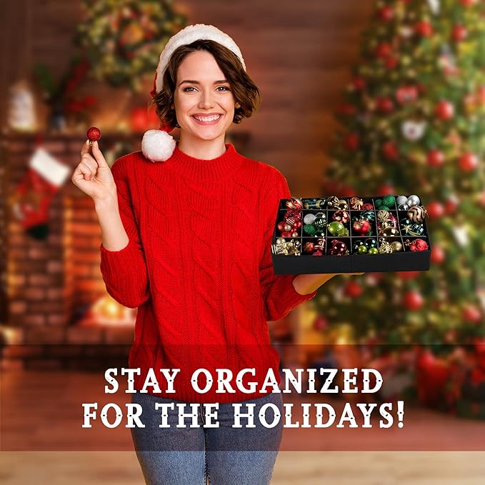 HOLDN’ STORAGE Christmas Ornament Storage Box with Dividers, Stores Ornaments up to 96 of 3 Inch Large Christmas Ball Storage Containers with 4 Trays - Gray