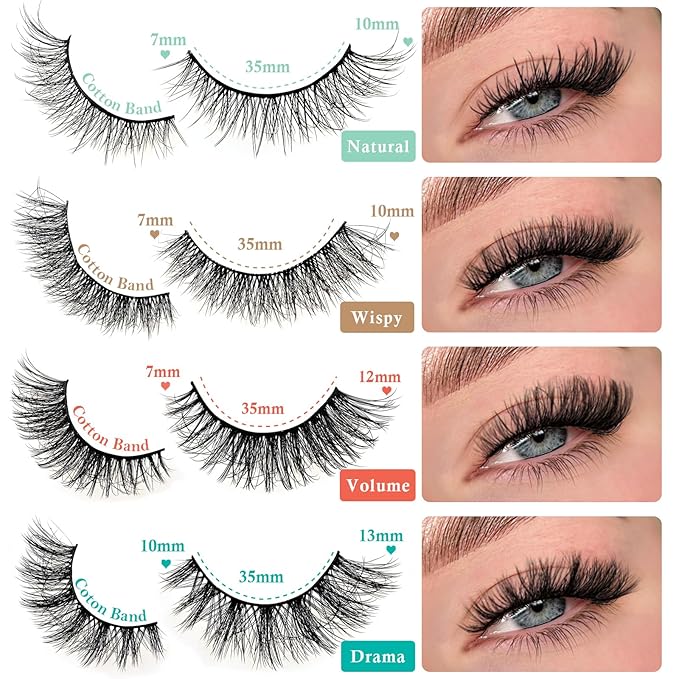 Lashes False Eyelashes Cat Eye Lash Strips 4 Styles Wispy Natural Eyelash Pack 20 Pairs Full Fake Strip Lash Natural Look Fluffy Cateye Mink EyeLash Set Short Demi Wispies Pestañas