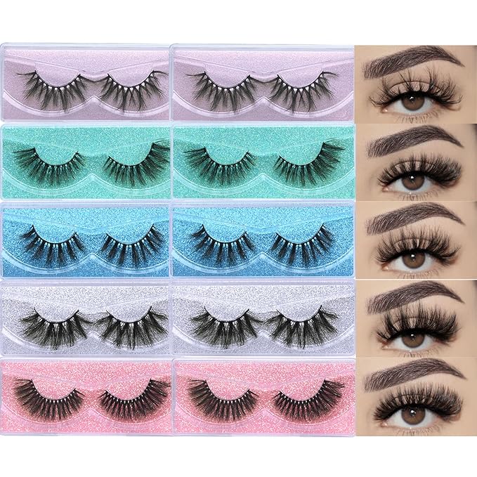Lash Wholesale Wispy False Eyelashes 3D Mink Eyelash 10 Pairs 5 Styles Fluffy Fake Lashes Bulk with Individual Case