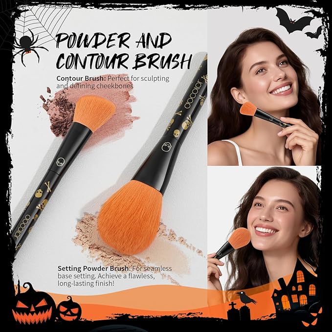 docolor Makeup Brush Set, 5PCS Goth Makeup Brushes Powder Contour Eyeliner Brow Eyeshadow Brush Set with 9 Colors Pigmented Eyeshadow Palette,1PC Makeup Sponge Puff & 3PCS Fake Scar Tattoo Makeup kit